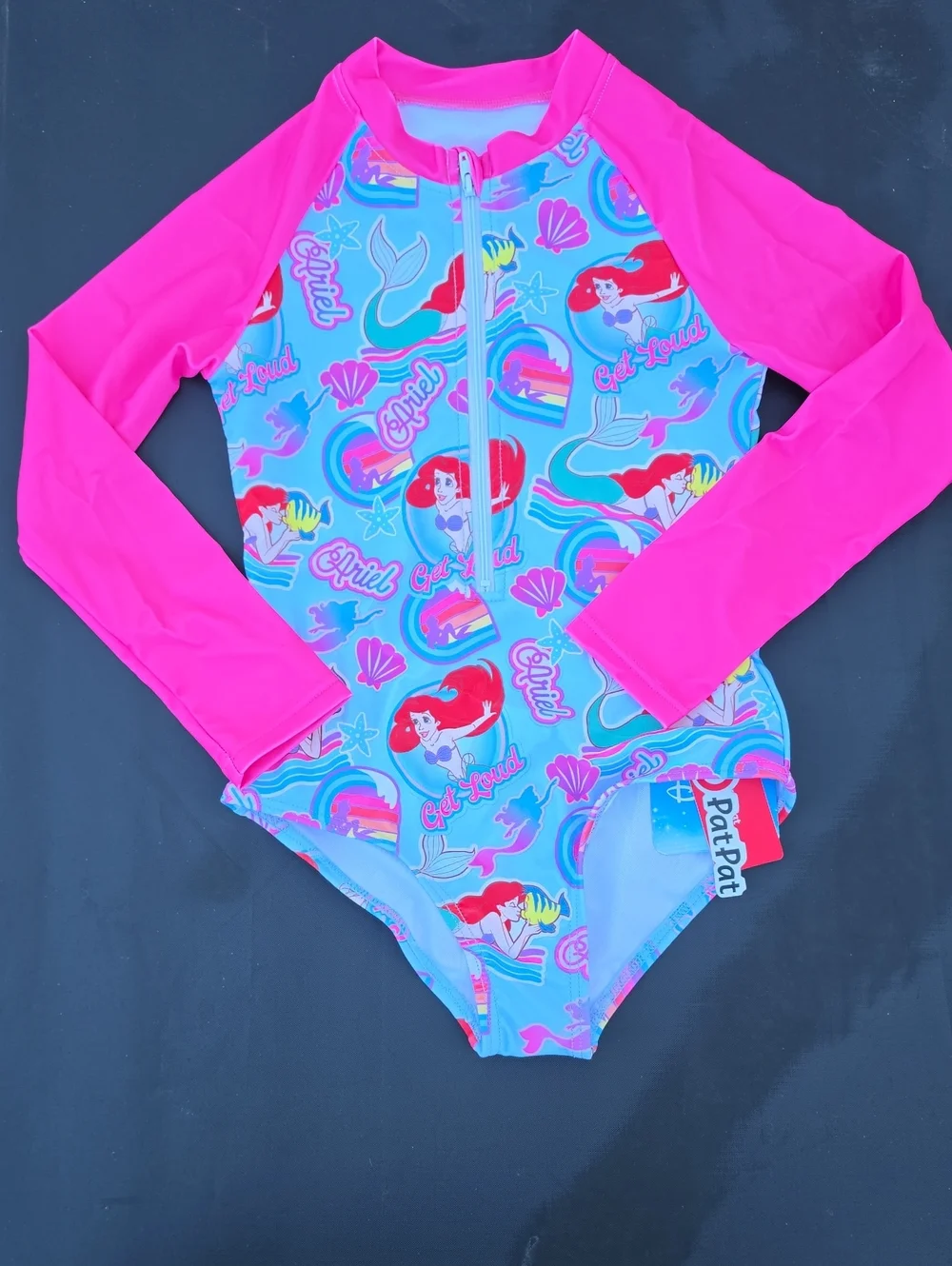 PatPat Pink & Aqua Ariel Long-Sleeve One-Piece Swim
